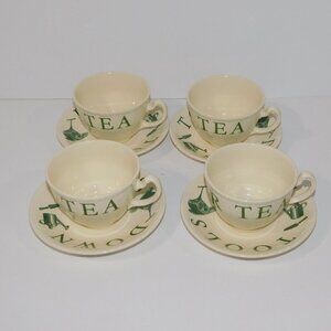Set 4 Wood & Sons The Kitchen Garden Teacup Saucer Green Tools Down Time for Tea